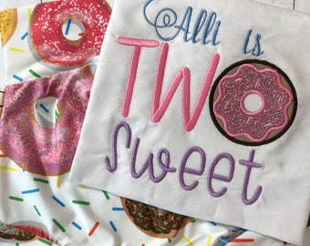 Donut Birthday Shirt, Girl's Two Sweet Donut Shirt, Second Birthday, Donut Party Theme, Doughnut Shirt, 2nd Birthday