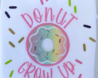 Donut Birthday Shirt ADD NAME, Girl's Donut Grow Up Shirt, First Birthday, Second Birthday, Donut Party Theme, Doughnut Shirt