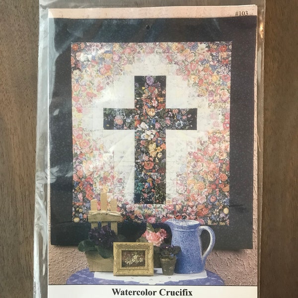 Watercolor Crucifix Uncut Quilt Pattern,1999 By Lucy Fazely Designs, Cross Quilt Pattern, Easter Wall Hanging Pattern