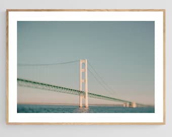 Michigan Photograph, Mackinac Bridge Art Print, Bridge Wall Art, Architecture Print, Lake Michigan Print, Mackinac Island Art, Michigan Art