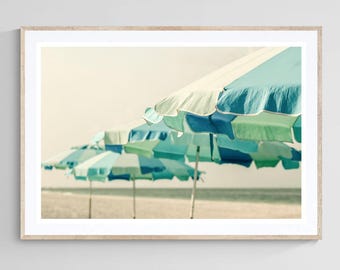 Beach Umbrella Art Print, Ocean Photograph, Blue Umbrella, Florida Art Print, Coastal Wall Art, Coastal Print, Beach Decor, Beach Print