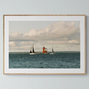 Sail Boat Art, Sail 101, Lighthouse Photograph, Boat Print, Nautical Art, Mackinac Island Art, Sailboat Photograph, Coastal Art Print,