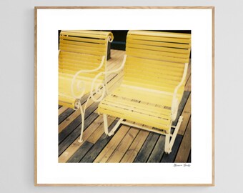 Fine Art Polaroid Print, Swimming at the Grand 2, Mid Century Furniture, Summer Photograph, Vintage Polaroid Print, Yellow Chair Photo