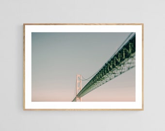 Michigan Photograph, Mackinac Bridge Art Print, Bridge Wall Art, Architecture Print, Lake Michigan Print, Mackinac Island Art, Michigan Art