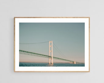 Michigan Photograph, Mackinac Bridge Art Print, Bridge Wall Art, Architecture Print, Lake Michigan Print, Mackinac Island Art, Michigan Art