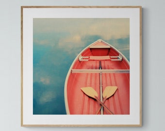 Boat Print, Beach Photograph, Canoe Print, Boat Art, Michigan Art, Great Lakes Print, Fine Art Photograph, Floating On A Cloud, Orange Boat