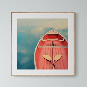 Boat Print, Beach Photograph, Canoe Print, Boat Art, Michigan Art, Great Lakes Print, Fine Art Photograph, Floating On A Cloud, Orange Boat