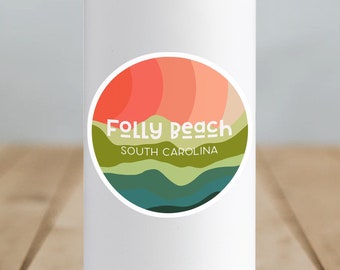 Folly Beach South Carolina Sticker, Folly Beach Print, Folly Beach Art, Travel Vinyl Sticker, Waterproof Sticker, Charleston Beach Sticker