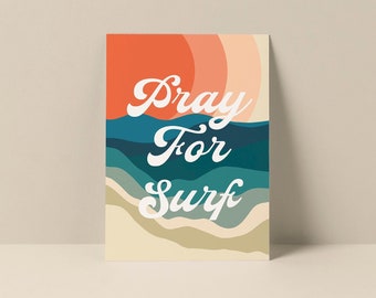 Pray For Surf Note Card, Surfer Art Print, Typography Card, Quote Note Card, Blank Note Card, Beach Note Card, Sufer Note Card