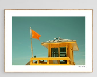 Florida Print, Beach Photography, Coastal Decor, Yellow Flag 1, Lifeguard Station Print, Beach Art Print, Coastal Wall Art, Beach Art Print