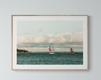 Sail Boat Art, Sail 101, Lighthouse Print, Boat Print, Nautical Art, Mackinac Island Art, Sailboat Photograph, Alicia Bock, Oversized Art