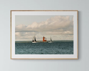 Sail Boat Art, Sail 101, Lighthouse Print, Boat Print, Nautical Art, Mackinac Island Art, Sailboat Photograph, Alicia Bock, Oversized Art