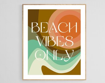 Typography Wall Art, Beach Vibes Only, Beach Wall Art, Coastal Art Print, Beach Decor, Retro Wall Art, Beach Print, Retro Decor, Ocean Art