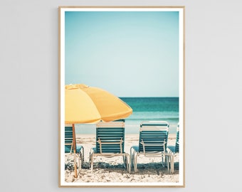 Beach Umbrella Art Print, Ocean Photograph, Yellow Umbrella #2, Florida Art Print, Travel Art Print, Coastal Print, Beach Decor, Beach Print