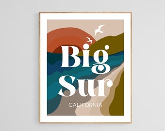 Big Sur California Wall Art, Big Sur Print, Califorina Art, Ocean Art Print, Retro Print, Beach Art Print, Coastal Wall Art, Big Sur