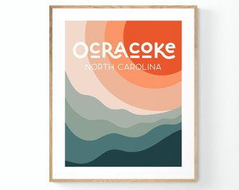 Outer Banks Print, Ocracoke Island Art, Minimal Art, Abstract Landscape Art Print, Beach Art, Coastal Decor, Mid Century Design,Travel Print