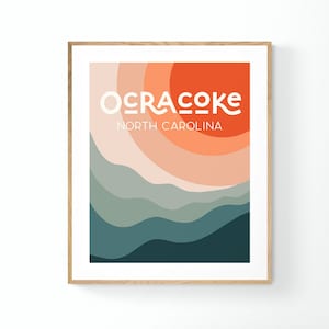 Outer Banks Print, Ocracoke North Carolina, Abstract Landscape Art Print, Beach Artwork, Coastal Decor, Mid Century Design,Travel Print