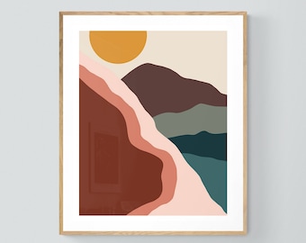 Abstract Mountain Print, Minimal Art Print, Minimal Beach Print, Oversized Decor, Coastal Art, Abstract Art, Landscape Print Art, Boho Print