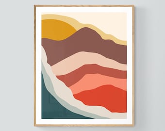 Abstract Mountain Print, Minimal Art Print, Minimal Beach Print, Oversized Decor, Coastal Art, Abstract Art, Landscape Print Art, Boho Print