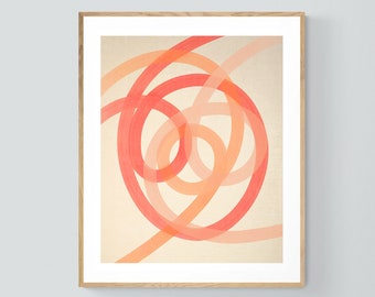 Abstract Print, Modern Art, Mid Century Design, Minimal Art, Coral Lines #2 , Oversized Wall Decor, Abstract Painting, Pink Art Print