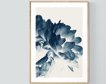 Cyanotype Print, Peony Print, Floral Print, Botanical Photograph, Blue Paeonia #3, Fine Art Photograph, Wall Art, Oversized Art, Blue Print