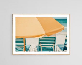 Beach Umbrella Art Print, Ocean Photograph, Yellow Umbrella #1, Florida Art Print, Travel Art Print, Coastal Print, Beach Decor, Beach Print