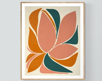 Abstract Print, Botanical Drawing, Modern Magnolia, Floral Print, Flower Print, Abstract Art, Mid Century Modern Design, Boho Print