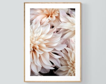 Dahlia Print, Macro Flower Photograph, Cafe Au Lait #3 Fine Art Photograph, Floral Art, Botanical Print, Oversized Art, Flower Photo, White