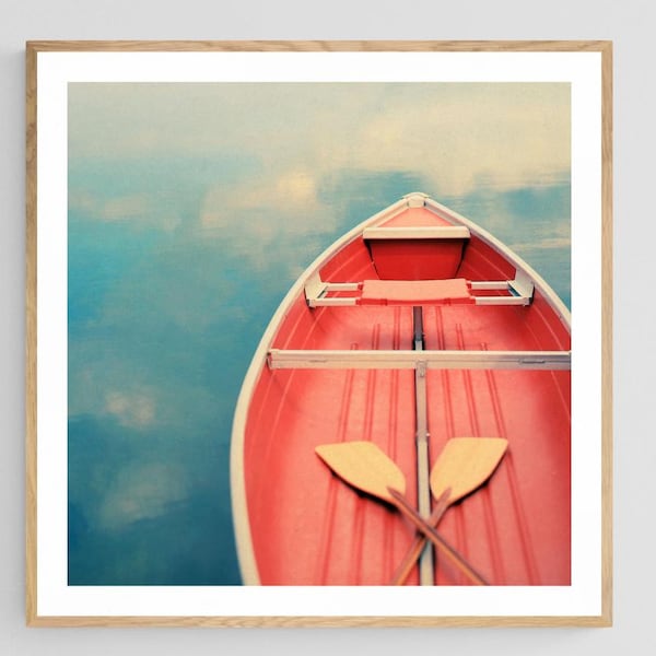 Lámina de barco, fotografía artística costera, foto de canoa, arte de Michigan, paisaje del lago Michigan, flotando en una nube, estilo bohemio, decoración rústica