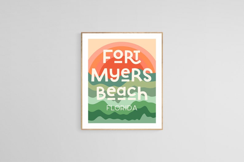 Fort Myers Art Print, Florida Art, Art Deco Print, Retro Landscape Art