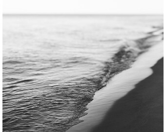 Beach Art Print, Coastal Decor, Black and White Photography, Fine Art Photograph, September Shore, Lake Michigan Art Print, Oversized Art