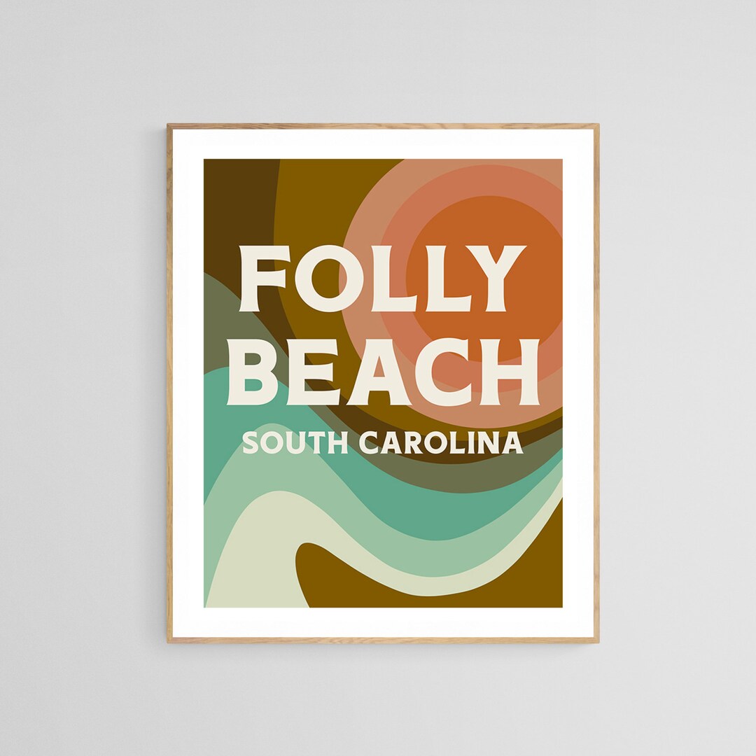 Folly Beach Art Print South Carolina Art Folly Beach Retro Etsy
