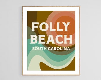 Folly Beach Art Print, South Carolina Art, Folly Beach, Retro Art Print, Beach Art, Coastal Decor, Coastal Wall Art, Beach Print, Boho Print