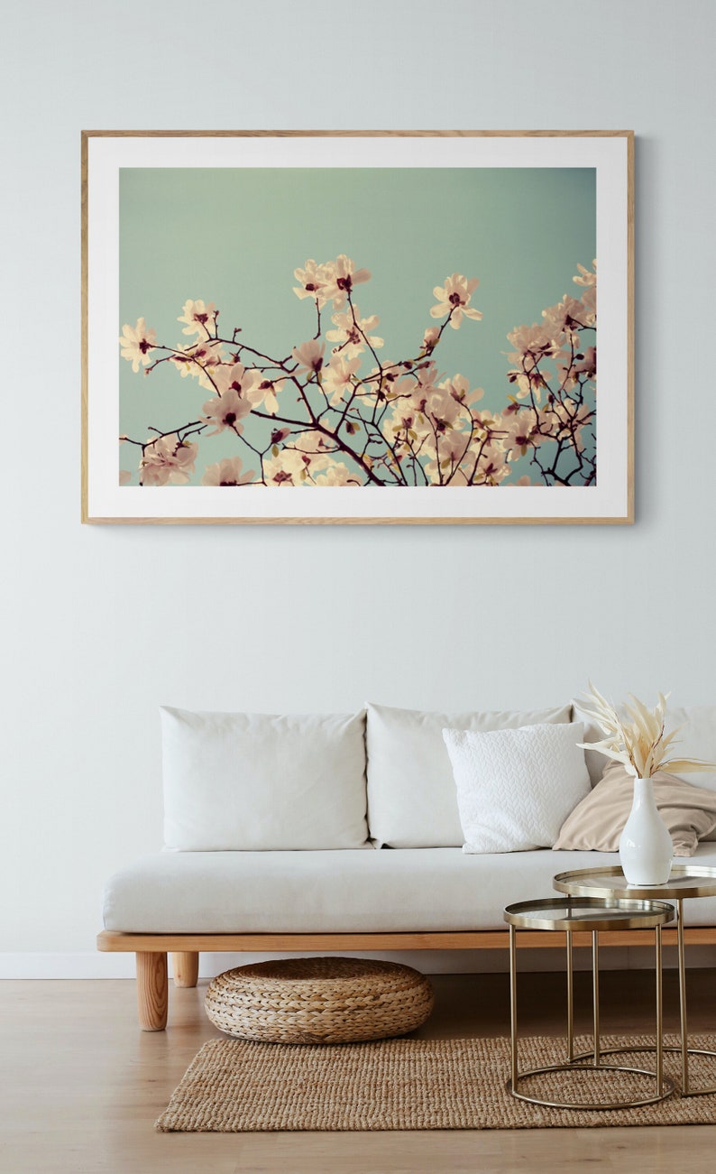 Magnolia Tree Photograph, Spring Skies, Botanical Art, Flower Print, Oversized Print, Tree Print, Wall Decor, Pink Art, Floral Art Print image 3