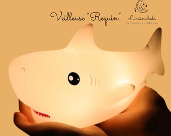 Veilleuse Requin en silicone - LED Rechargeable - Compagnon de nuit apaisant et amusant pour les petits et grands - Livraison gratuite