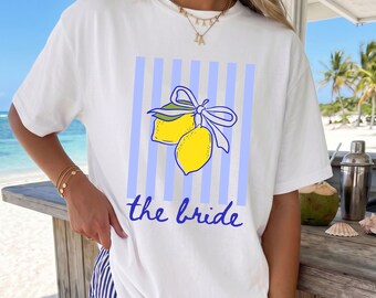 The Bride Lemon Shirt • The Crew Matching Tees • Bachelorette Party Shirts • Amalfi Lemon Theme • Personalized Name Option