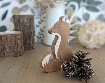 Wooden figurine, Fox, Wood sculpture, Forest animals, Autumn, Wood decor