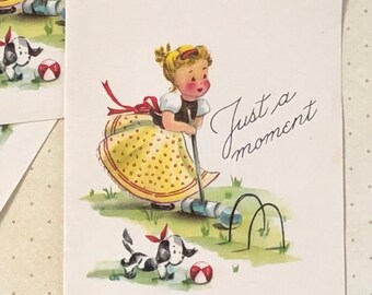 Vintage notecards, little girl illustration, 1930s/1940s style, snail mail