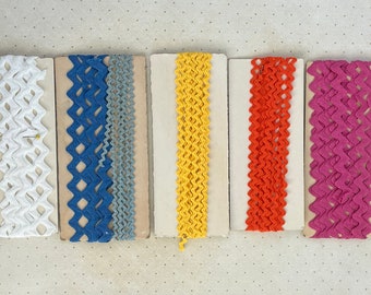 Vintage rickrack, pink, orange, blue, yellow, white, tiny rick rack, wavy braid