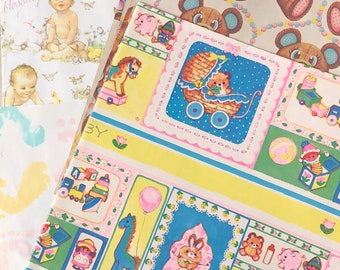 Vintage baby shower wrapping paper, new baby gift wrap, teddy bears