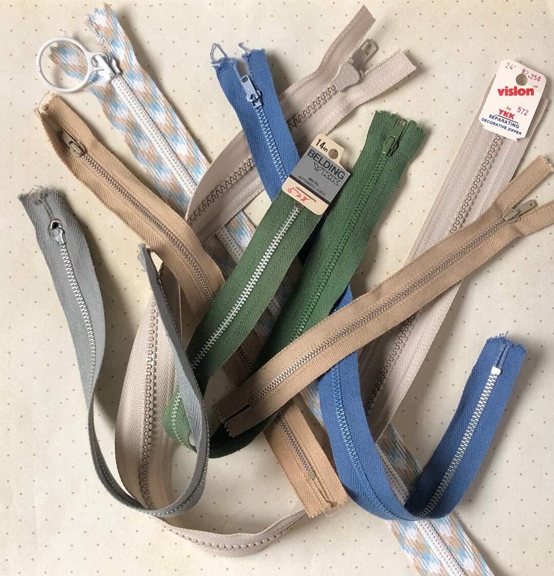 Vintage Metal Zippers, Lot Metal Zippers, New Old Stock, Thrifted