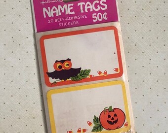 Hallmark Halloween name tags, sticker name tags, 1980s halloween, 1980s hallmark