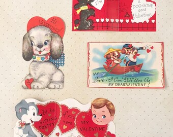 Valentine's cards, puppies, vintage valentines, dog lovers, Gibson