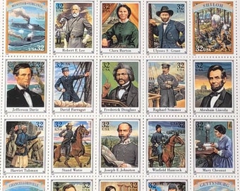 1994 Civil War 32 cent stamps, mint sheet stamps, philately, instant collection