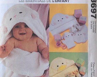 2002 McCall's Crafts hooded towel pattern, bib pattern, fabric block pattern, baby room essentials, McCall's 3697