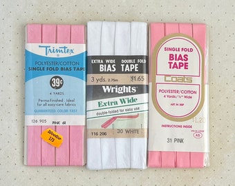 Vintage bias tape, double fold, single fold, new old stock, Wright's, Trimtex, Coats