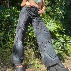 Omarbetade svarta Stash-jeans med lapptäcke