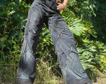 Herwerkte patchwork zwarte stash-jeans