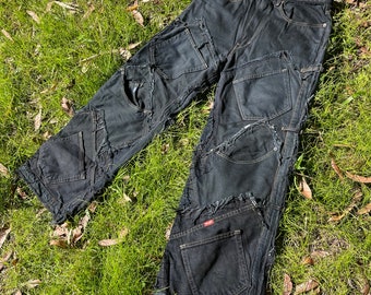 Herwerkte patchwork zwarte stash-jeans