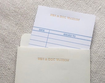 Personalized Letterpress Library Pocket & Card set of 10 ~ Great gift for kids, personal libraries or book collectors!